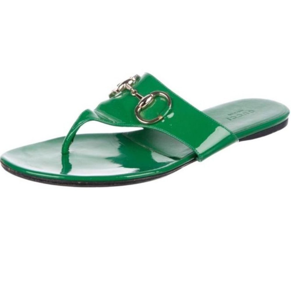 Gucci Green Horsebit Patent Leather Sandals 7
